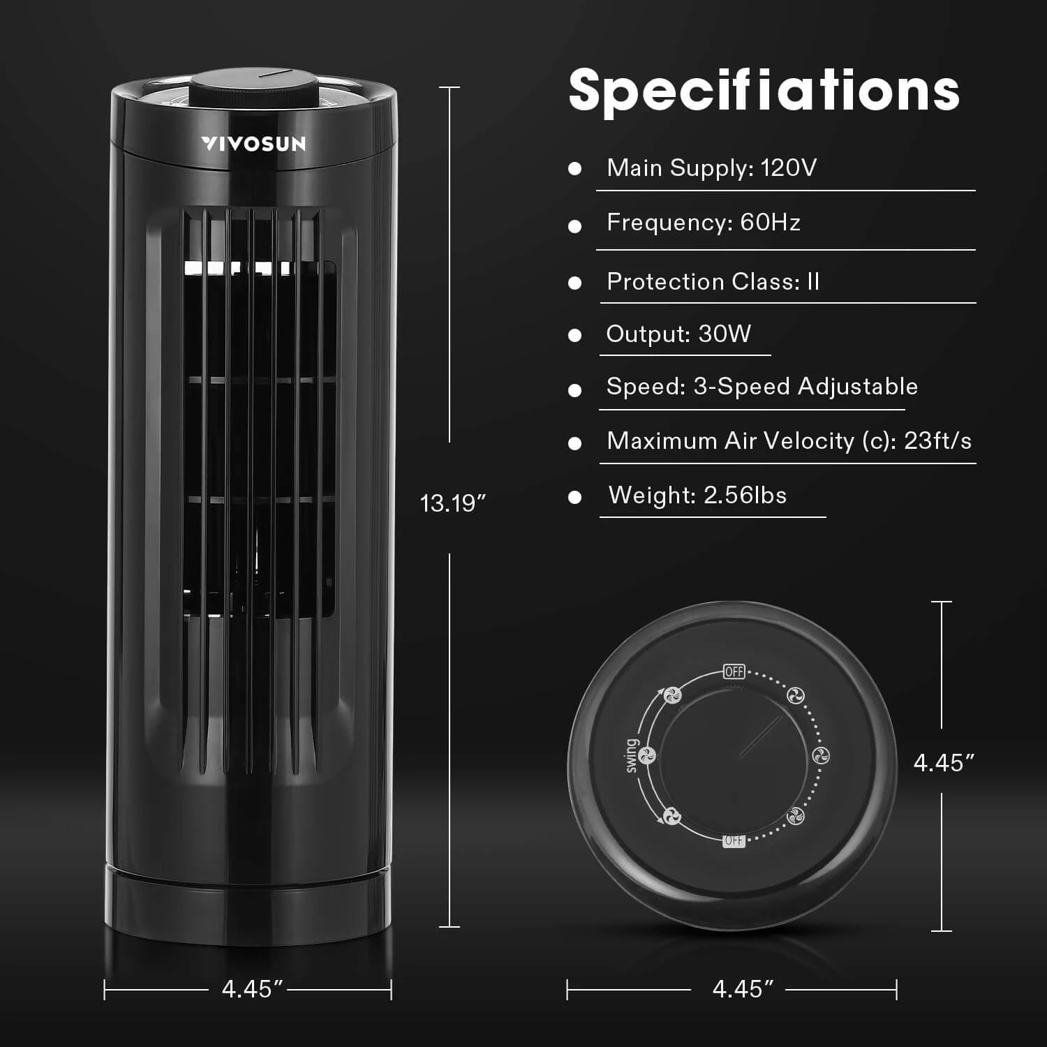 13'' Bladeless Table Tower Fan, With 3 Speeds And 70°Oscillation, Portable And Compact, Quiet Cooling Fan For Home And Office, Black 2 13'' Bladeless Table Tower Fan, With 3 Speeds And 70°Oscillation, Portable And Compact, Quiet Cooling Fan For Home And Office, Black - Image 2