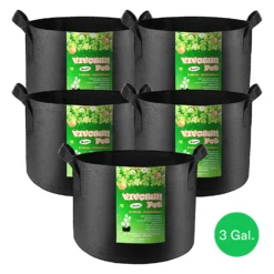 30 Gallon Grow Bags 5-Pack Black Thickened Nonwoven Fabric Pots With Handles