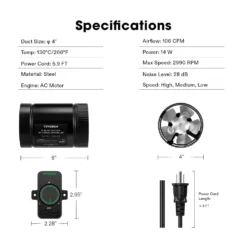 Inline Booster Duct Fan 4” 106 CFM With Speed Controller -Smart Planting Store 11ddc98d2381ae488da89b5f5d4764ec 2