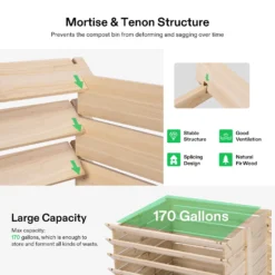 170 Gallon Wooden Compost Bin, Removable Front Door, Easy To Setup For Backyard, Lawn (Black With Gloves And Liner) -Smart Planting Store 1ab76cdfec55a913617026394a3dcd7a