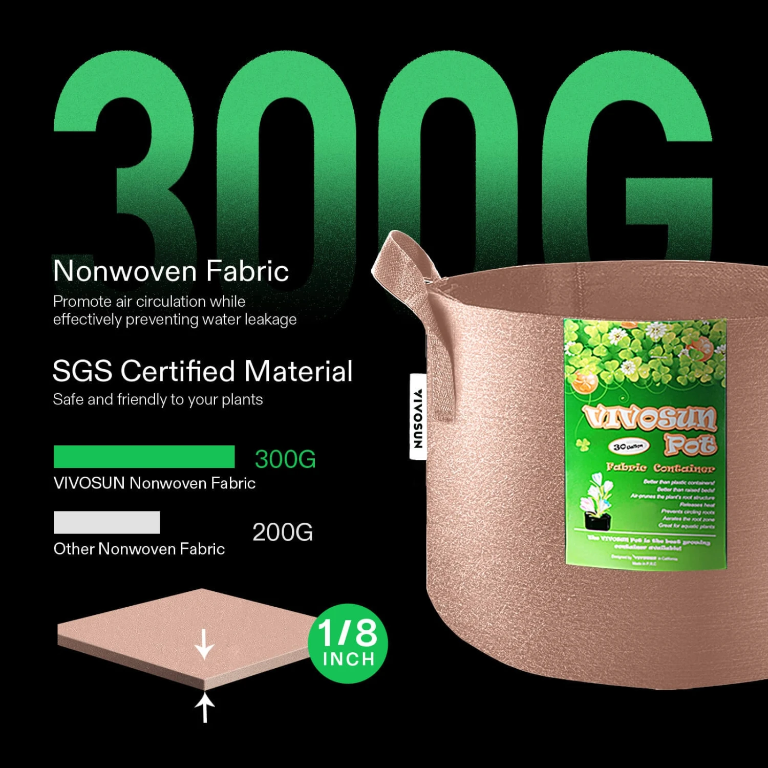 30 Gallon Grow Bags 5-Pack Brown Thickened Nonwoven Fabric Pots With Handles 2 30 Gallon Grow Bags 5-Pack Brown Thickened Nonwoven Fabric Pots With Handles - Image 2