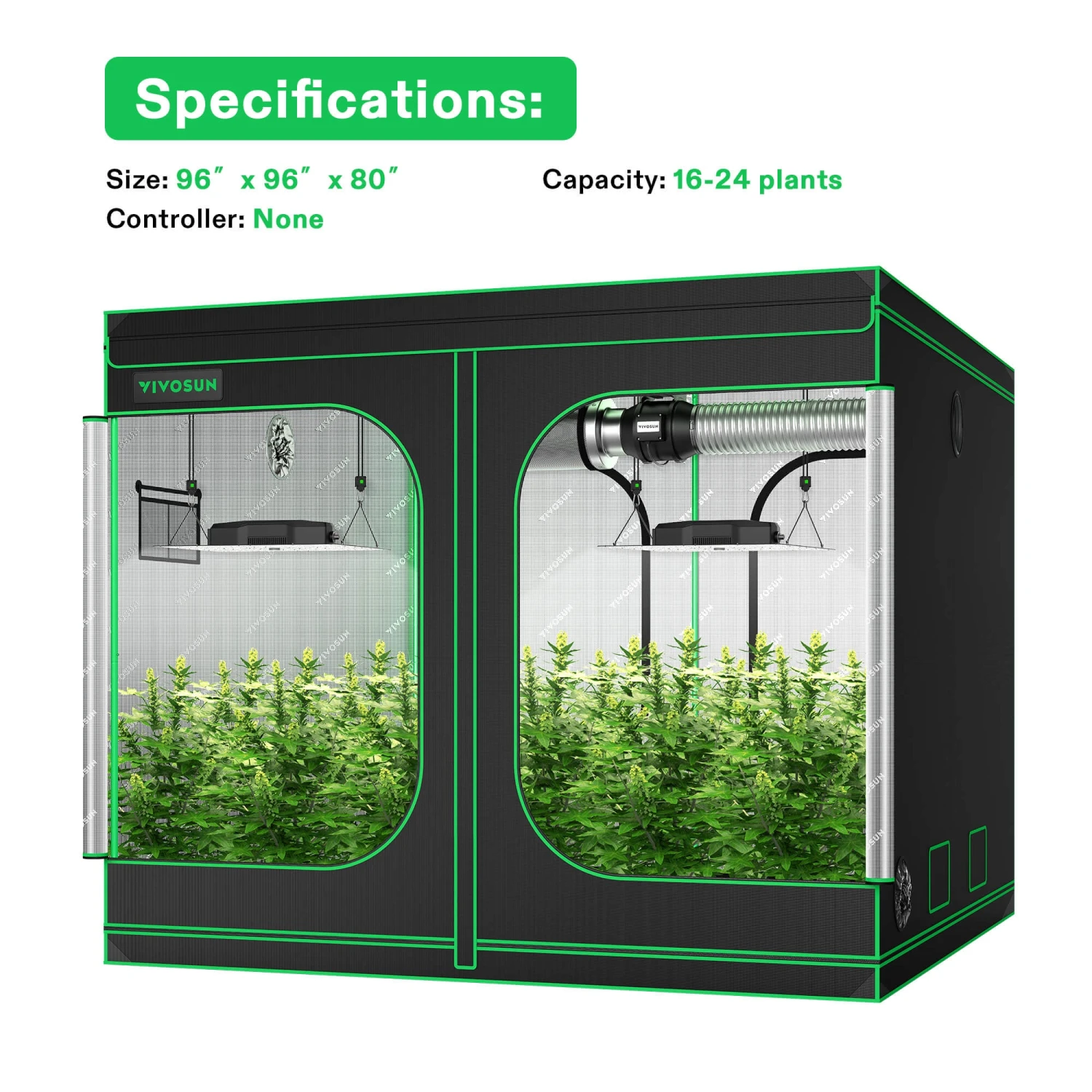 Standard Grow Tent Kit GIY-88 8x8, 16-Plant Complete System, With 2x 400W VS4000 LED Grow Light, And 8-inch Ventilation Combo 8 Standard Grow Tent Kit GIY-88 8x8, 16-Plant Complete System, With 2x 400W VS4000 LED Grow Light, And 8-inch Ventilation Combo - Image 8