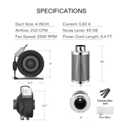 4-Inch 203 CFM Inline Duct Fan With Carbon Filter -Smart Planting Store 1f7d3d3874b8bf8419376fc9922e9a3b