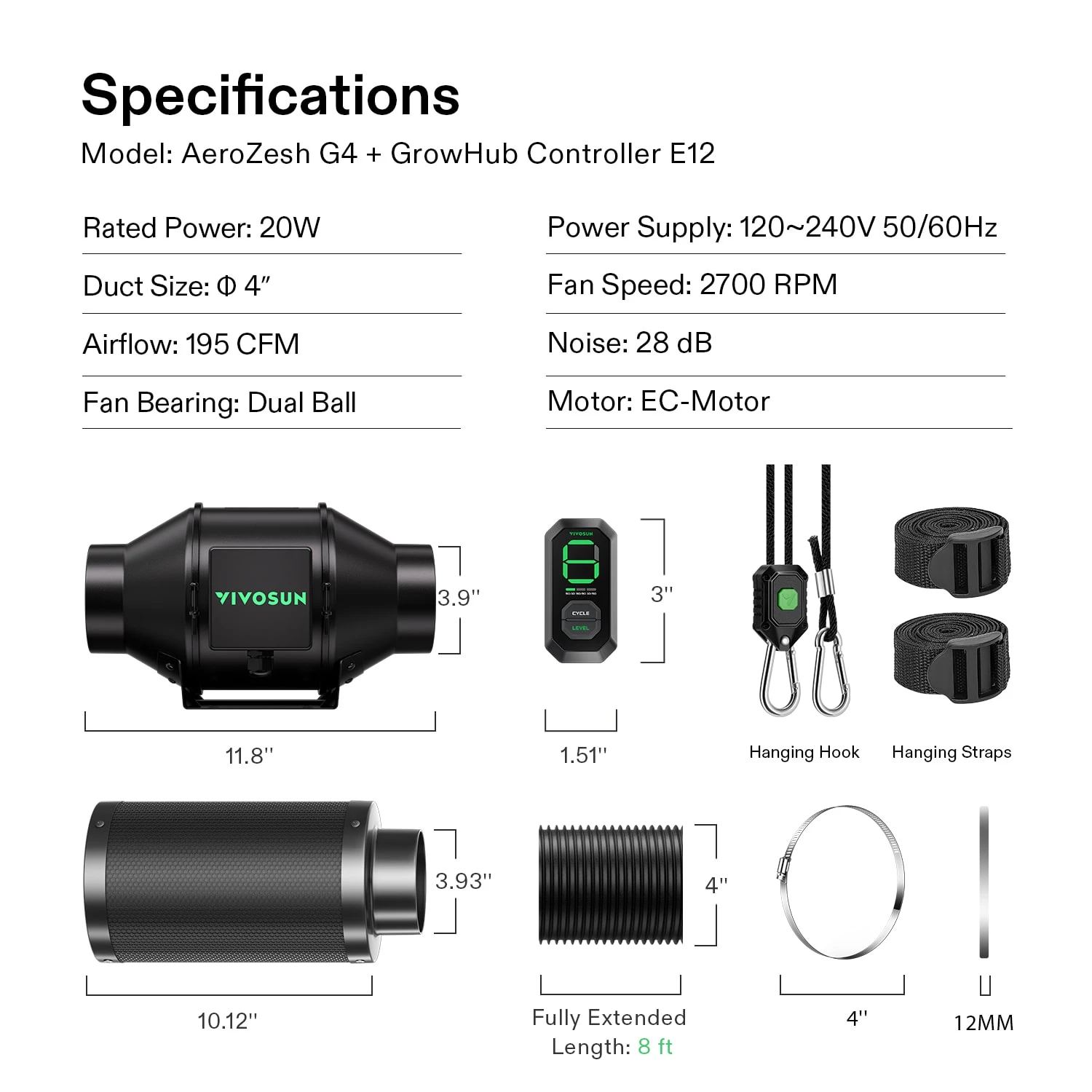 AeroZesh G4 4-inch 195 CFM Inline Duct Fan Combo W/ E12 Speed Controller 12 AeroZesh G4 4-inch 195 CFM Inline Duct Fan Combo W/ E12 Speed Controller - Image 12