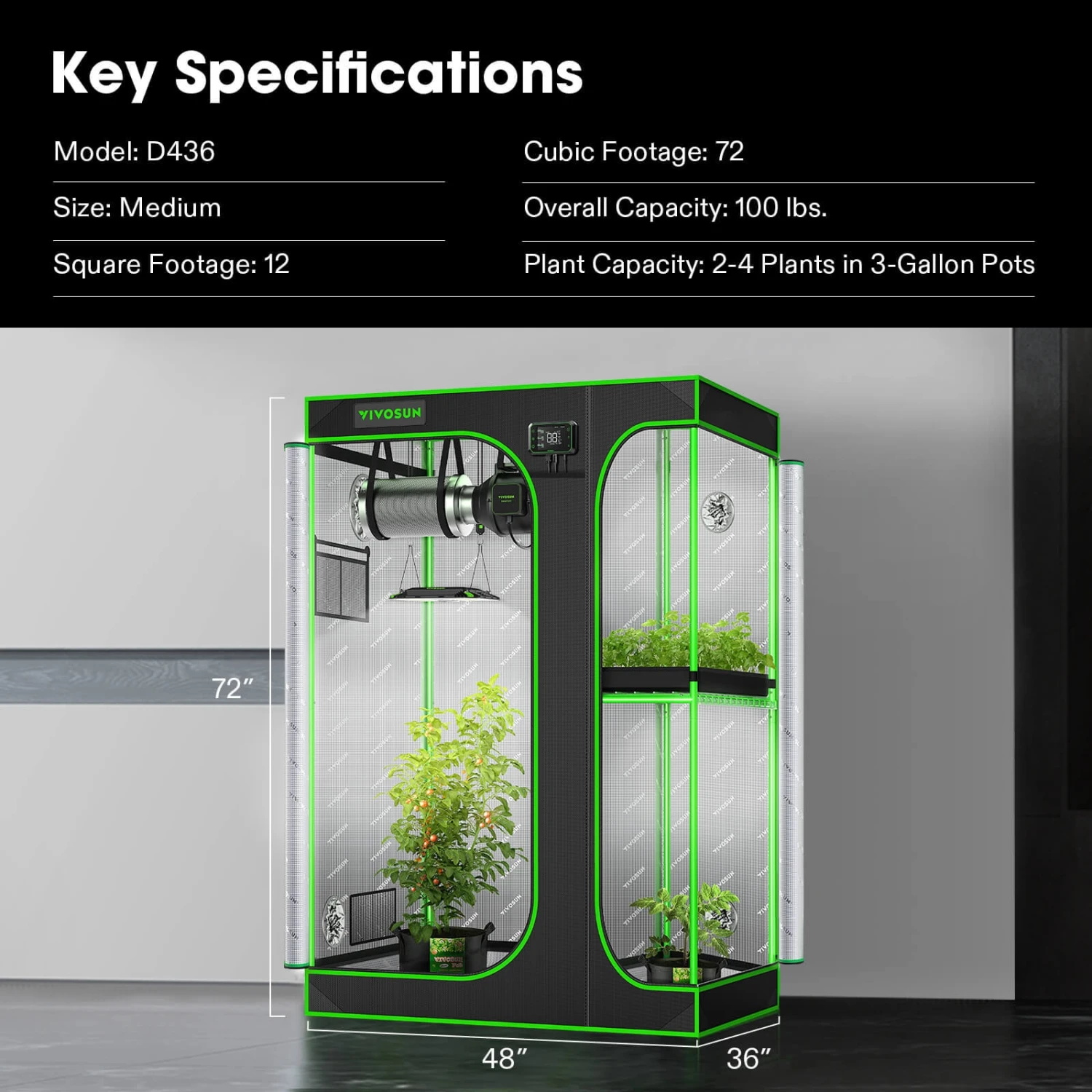 D325 2-in-1 Mylar Grow Tent 3x2 With Multi-Chamber, 36″ X 24″ X 53″ 9 D325 2-in-1 Mylar Grow Tent 3x2 With Multi-Chamber, 36″ X 24″ X 53″ - Image 9