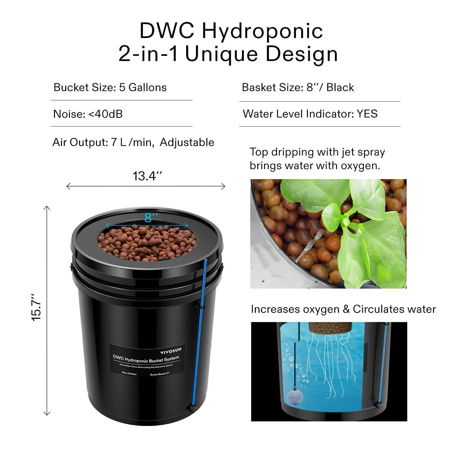 5 Gallon DWC Hydroponic System Kit (1 Bucket, Black) 2 5 Gallon DWC Hydroponic System Kit (1 Bucket, Black) - Image 2