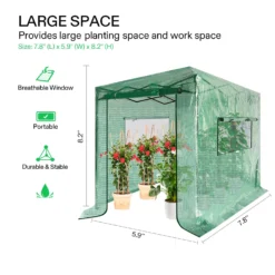 8'x6' Portable Walk-in Greenhouse With PE Cover, Instant Pop-up And Walk-in Folding, Roll-Up Zipper Entry Doors And 2-Side Viewing Windows, Easy Setup For Plants Outdoor -Smart Planting Store 33cf71b50af3c4dcbb8d9e394c80487e