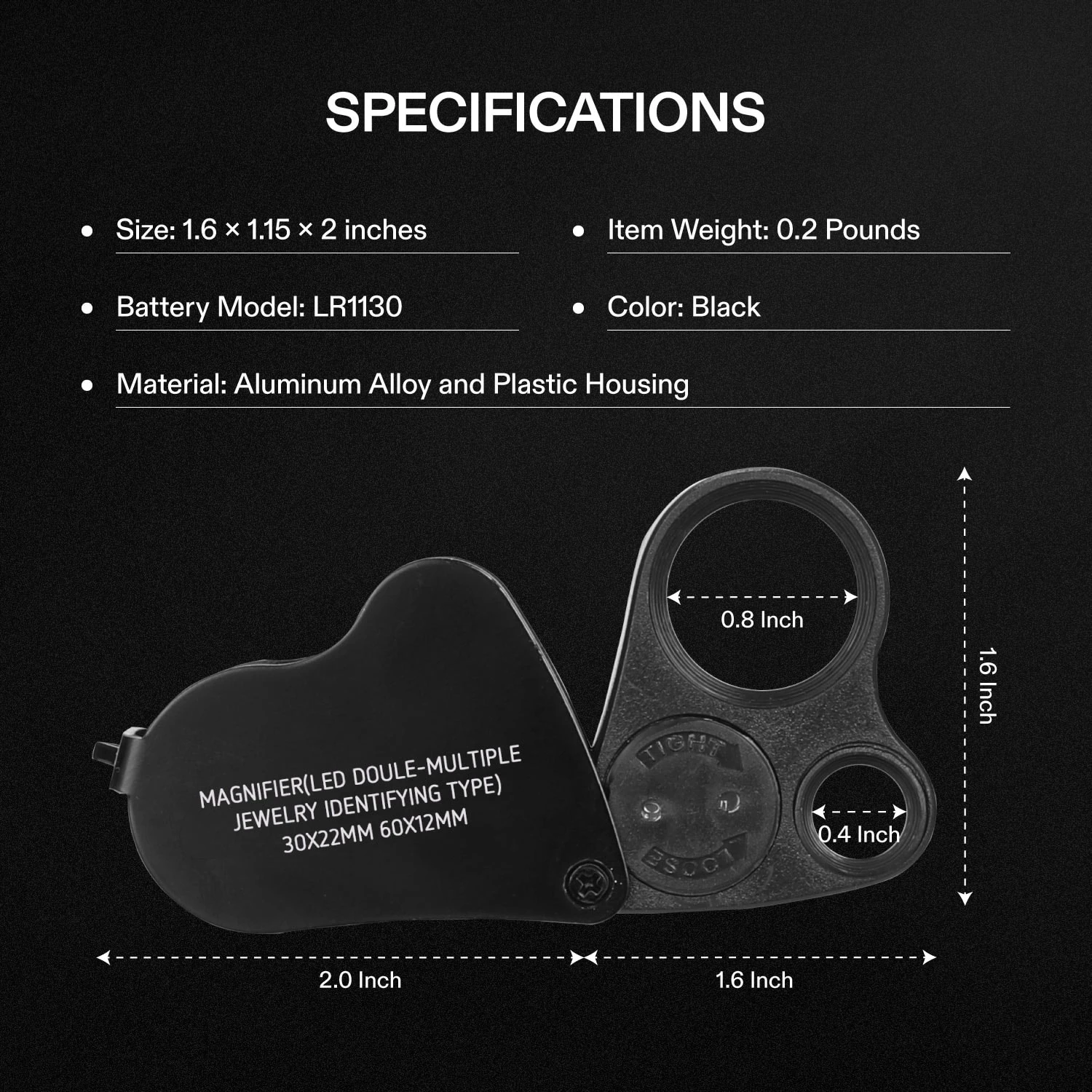 30X-60X Jewelers Loupe Magnifier With LED Light (2-Pack Black) 2 30X-60X Jewelers Loupe Magnifier With LED Light (2-Pack Black) - Image 2