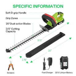 20" Cordless Pole Hedge Trimmer, 20V Electric Bush Trimmer With 20” Dual-Action Laser Blade, Adjustable Cutting Head, 0.55" Cutting Capacity, 2.0AH Battery And Fast Charger Included -Smart Planting Store 42d7aa0078e707c60989b4e9711b985d 2