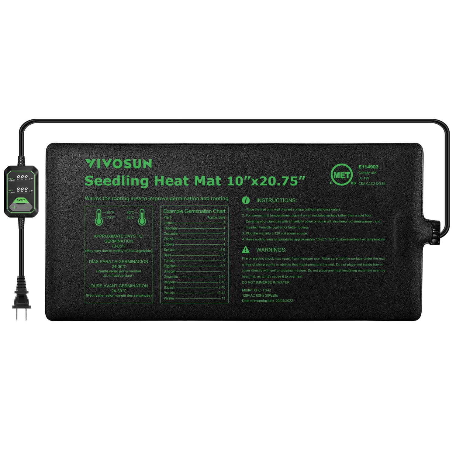 Seedling Heat Mat With Dual Digital Display Thermostat, 10" X 20.75" Black Warm Hydroponic Heating Pad For Seed Germination 1 Seedling Heat Mat With Dual Digital Display Thermostat, 10" X 20.75" Black Warm Hydroponic Heating Pad For Seed Germination