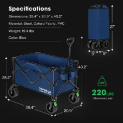 Folding Collapsible Wagon Utility Outdoor Camping Beach Cart With Universal Wide Wheels & Adjustable Handle, Blue -Smart Planting Store 4fb35274c498ff9aebd84fc334a845cf