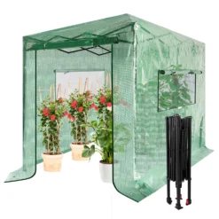8'x6' Portable Walk-in Greenhouse With PE Cover, Instant Pop-up And Walk-in Folding, Roll-Up Zipper Entry Doors And 2-Side Viewing Windows, Easy Setup For Plants Outdoor