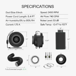 8-Inch 740 CFM Inline Duct Fan Kit With Black Carbon Filter And Black Ducting -Smart Planting Store 50b69ca3bda319bb5b12757067cc5956