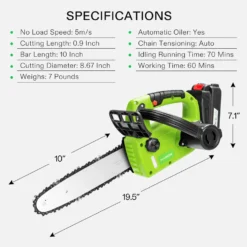 10" Cordless Chainsaw With 2Pcs 20V Rechargeable 2000mAh Batteries And Fast Charger -Smart Planting Store 510e124f765cdf6d9d81110555cdb962