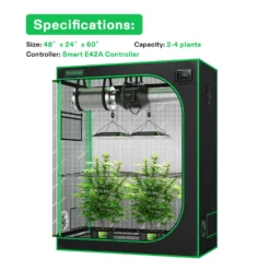 Smart Grow Tent Kit GIY-SK-42 4x2, 2-Plant Complete System, With WiFi E42A Controller, 2x 100W AeroLight LED Grow Light, And 4-inch AeroZesh S4 Ventilation Combo -Smart Planting Store 53eef8a62931d9b482e07a81186691e7