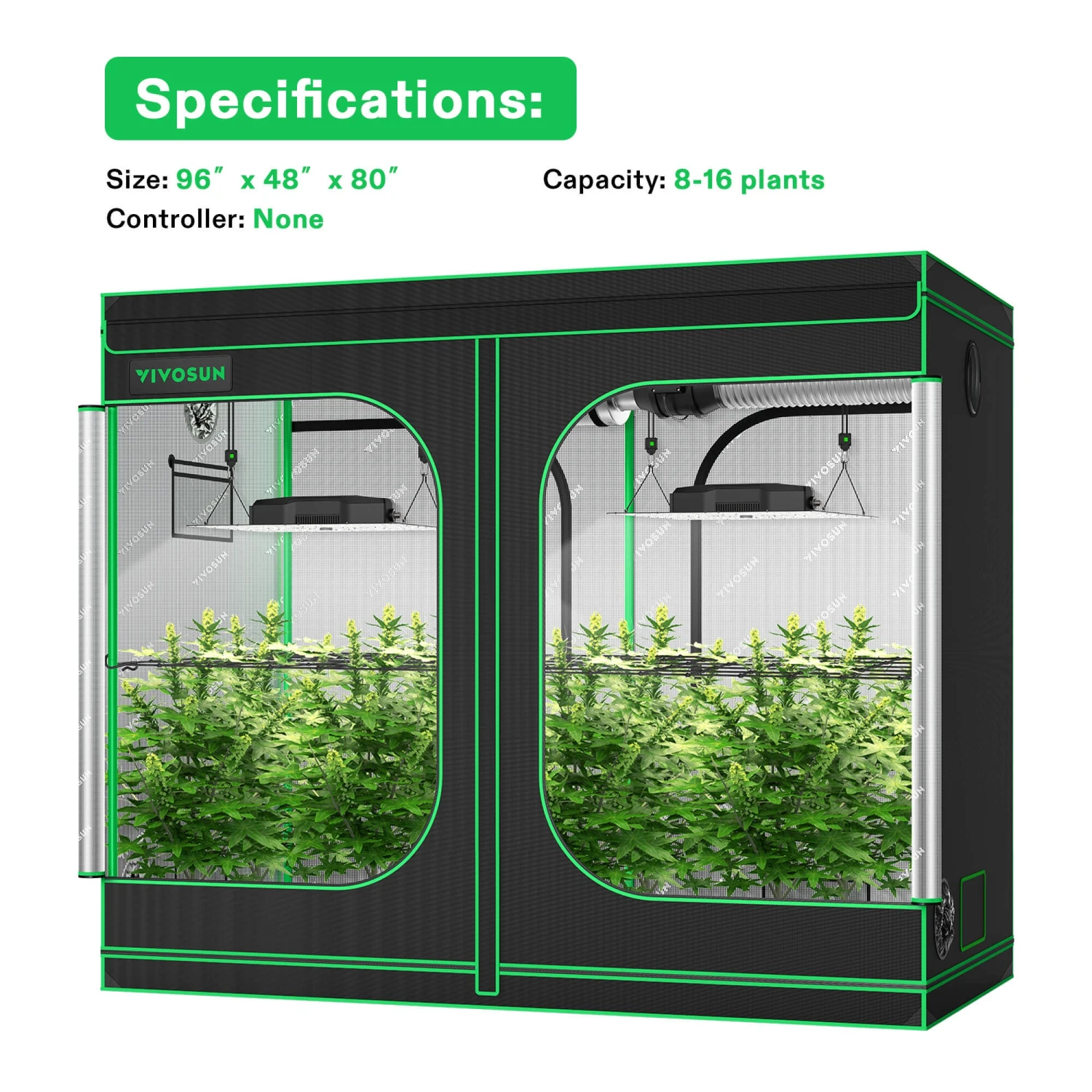 Standard Grow Tent Kit GIY-84 8x4, 8-Plant Complete System, With 2x 400W VS4000 LED Grow Light, And 8-inch Ventilation Combo 8 Standard Grow Tent Kit GIY-84 8x4, 8-Plant Complete System, With 2x 400W VS4000 LED Grow Light, And 8-inch Ventilation Combo - Image 8