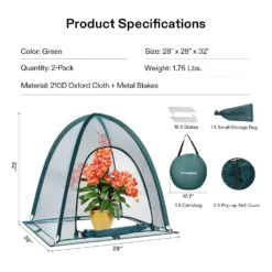 Garden Netting Cover, 28 X 28 X 32 Inch With Zip Entry, 2-Pack, Green -Smart Planting Store 5751744369f01ac9acfb68ac1a3258ee