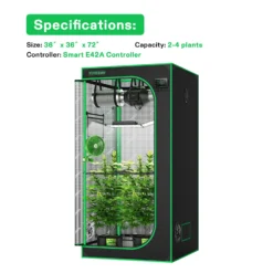 Smart Grow Tent Kit GIY-SGS-44 4x4, 4-Plant Complete System, With WiFi E42A Controller, 2x 200W AeroLight Wing LED Grow Light, 6-inch AeroZesh S6 Ventilation Combo, And AeroWave E6 Clip-on Fan -Smart Planting Store 5892ebf65948cbf386885f029e4caed3 5