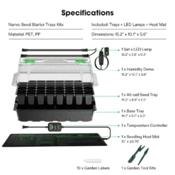 1-Pack 40-Cell Seed Starter Trays With 1 Set Of LED Lights And 10"x20.75" Seedling Heat Mat -Smart Planting Store 60fbf73e67341bec0c9c32a327a984d6
