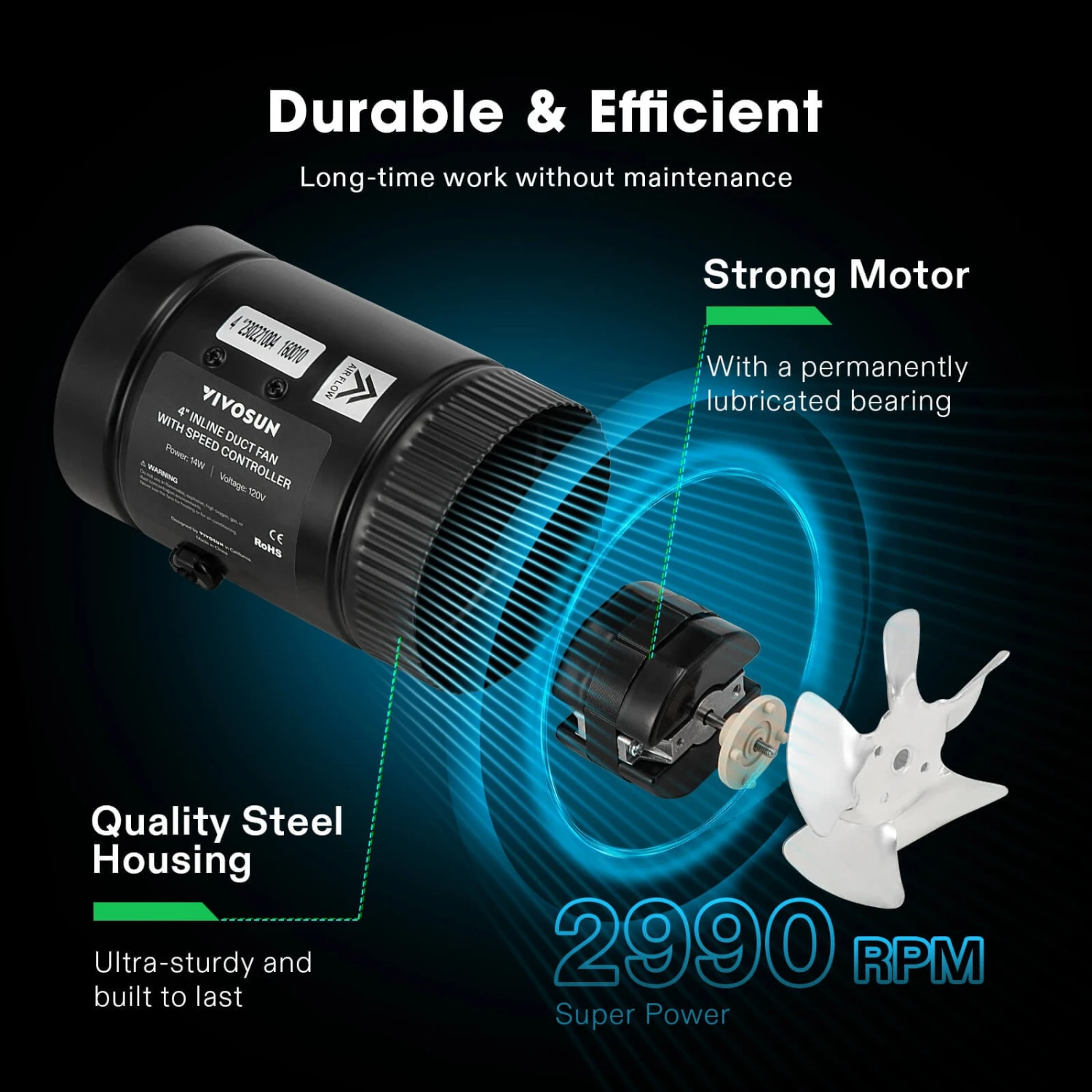 Inline Booster Duct Fan 6” 275 CFM With Speed Controller 2 Inline Booster Duct Fan 6” 275 CFM With Speed Controller - Image 2