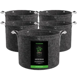 15 Gallon Grow Bags 5-Pack Black Thickened Nonwoven Fabric Pots With Handles, Multi-Purpose Rings
