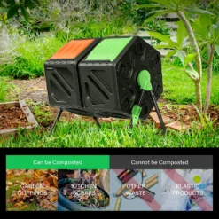 Dual Chamber Tumbling Composter, 2X 18.5 Gallon Compost Bin, Heavy-Duty Compost Tumbler W/Sliding Door, Lockable Brake And Rotating Design, Outdoor 12 Dual Chamber Tumbling Composter, 2X 18.5 Gallon Compost Bin, Heavy-Duty Compost Tumbler W/Sliding Door, Lockable Brake And Rotating Design, Outdoor -Smart Planting Store 66655ced257f925e216c489b0724fb50