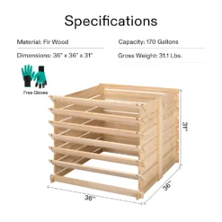 170 Gallon Wooden Compost Bin, Removable Front Door, Easy To Setup For Backyard, Lawn (Black With Gloves And Liner) -Smart Planting Store 685b5c4180f0ab92b4f9a6202889b5a7