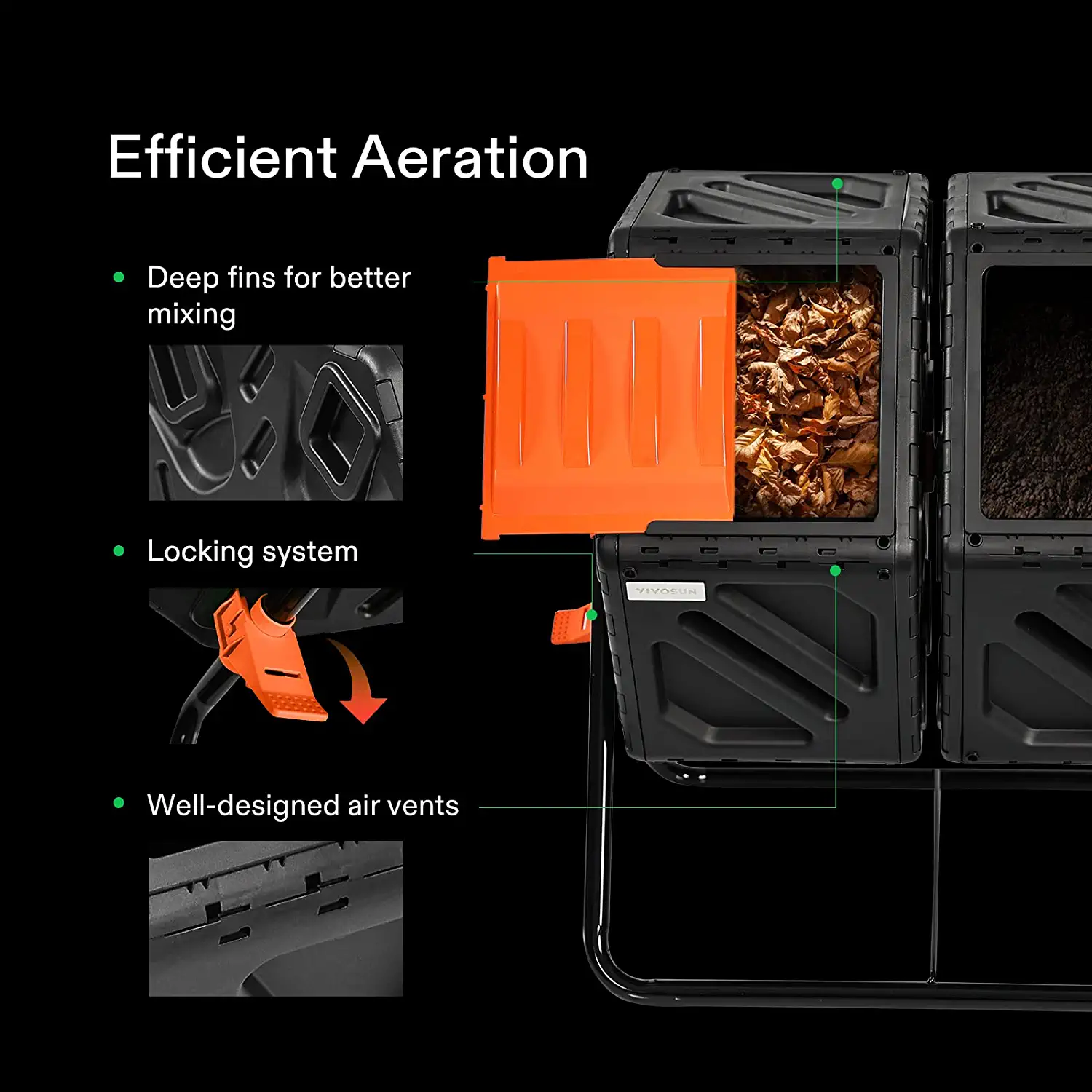 Dual Chamber Tumbling Composter, 2X 18.5 Gallon Compost Bin, Heavy-Duty Compost Tumbler W/Sliding Door, Lockable Brake And Rotating Design, Outdoor 2 Dual Chamber Tumbling Composter, 2X 18.5 Gallon Compost Bin, Heavy-Duty Compost Tumbler W/Sliding Door, Lockable Brake And Rotating Design, Outdoor - Image 2