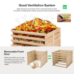 170 Gallon Wooden Compost Bin, Removable Front Door, Easy To Setup For Backyard, Lawn (Black With Gloves And Liner) -Smart Planting Store 6e45e2c67ee6dcca890e2ce5c62f21a2