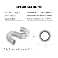 4 Inch 16 Feet Non-Insulated Flex Air Aluminum Ducting -Smart Planting Store 71835f9bc2876a192e9866e9556f1174