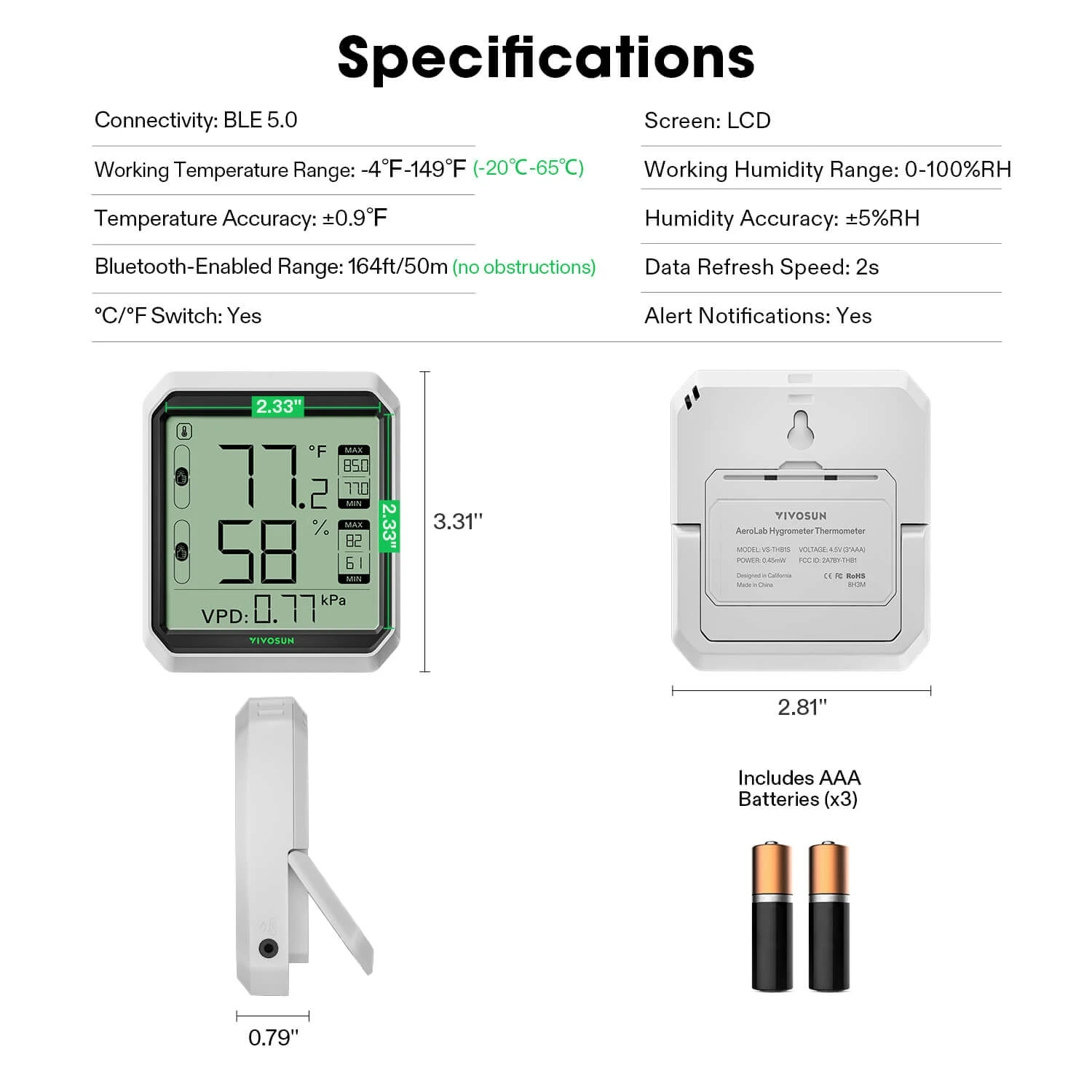 AeroLab THB1S Bluetooth Hygrometer Thermometer, External Sensor Probe Included 8 AeroLab THB1S Bluetooth Hygrometer Thermometer, External Sensor Probe Included - Image 8