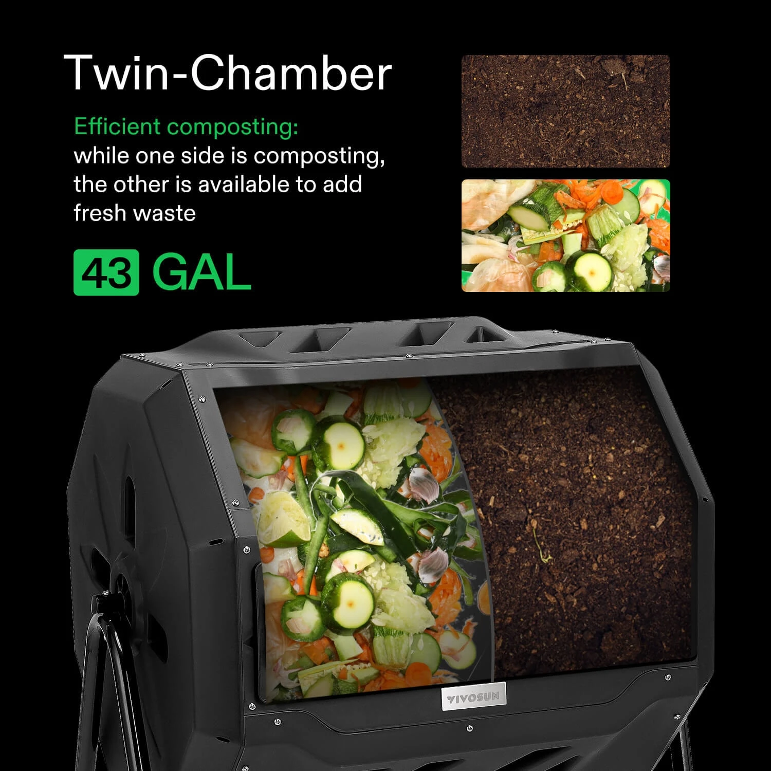 Tumbling Composter Dual Rotating Batch Compost Bin 43 Gallon Orange 2 Tumbling Composter Dual Rotating Batch Compost Bin 43 Gallon Orange - Image 2