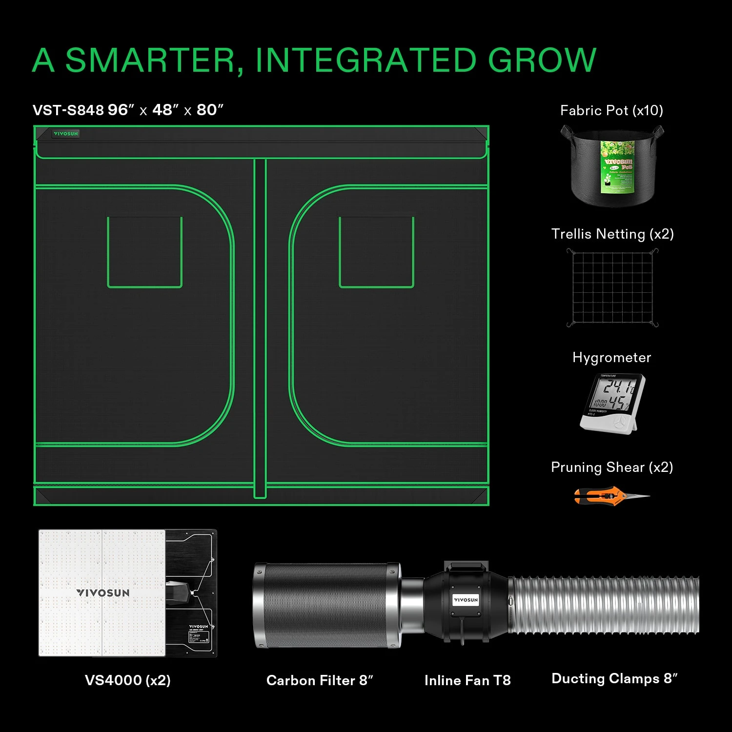 Standard Grow Tent Kit GIY-84 8x4, 8-Plant Complete System, With 2x 400W VS4000 LED Grow Light, And 8-inch Ventilation Combo 2 Standard Grow Tent Kit GIY-84 8x4, 8-Plant Complete System, With 2x 400W VS4000 LED Grow Light, And 8-inch Ventilation Combo - Image 2