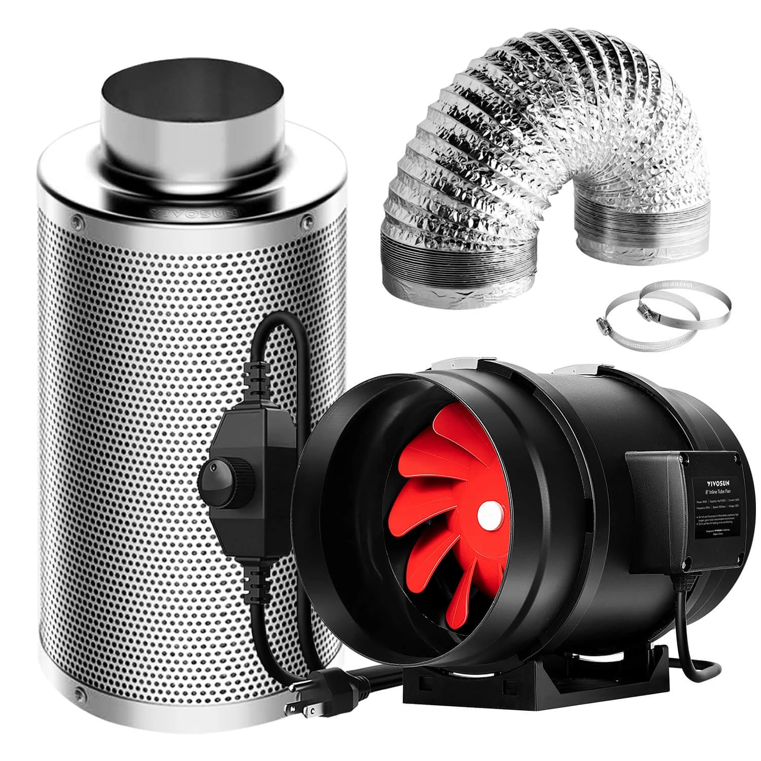 8-Inch 720 CFM Inline Duct Fan Kit With Carbon Filter And Ducting 1 8-Inch 720 CFM Inline Duct Fan Kit With Carbon Filter And Ducting