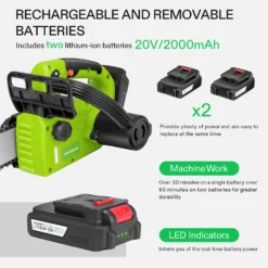 10" Cordless Chainsaw With 2Pcs 20V Rechargeable 2000mAh Batteries And Fast Charger -Smart Planting Store 78e7f617abac21c24e1f106774e6d750