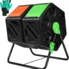 Dual Chamber Tumbling Composter, 2X 18.5 Gallon Compost Bin, Heavy-Duty Compost Tumbler W/Sliding Door, Lockable Brake And Rotating Design, Outdoor