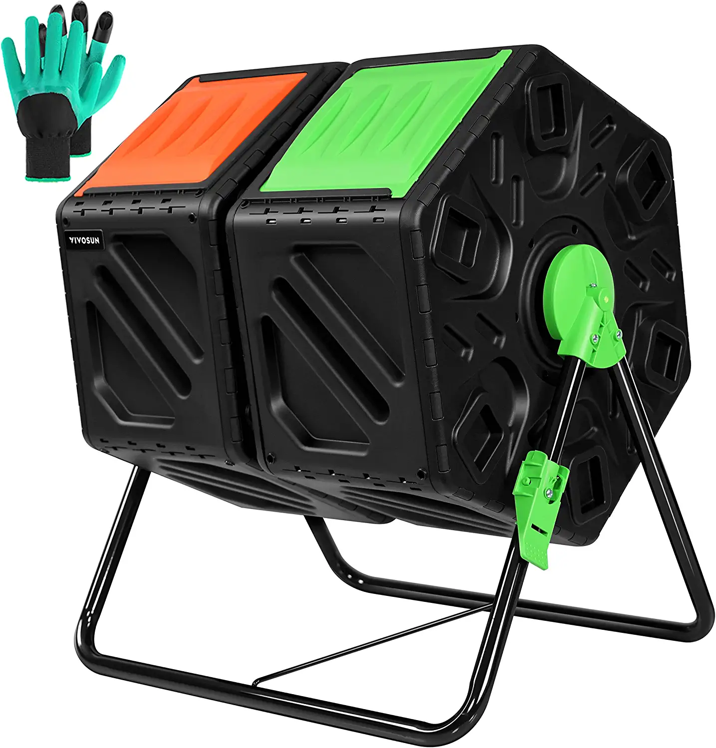 Dual Chamber Tumbling Composter, 2X 18.5 Gallon Compost Bin, Heavy-Duty Compost Tumbler W/Sliding Door, Lockable Brake And Rotating Design, Outdoor 1 Dual Chamber Tumbling Composter, 2X 18.5 Gallon Compost Bin, Heavy-Duty Compost Tumbler W/Sliding Door, Lockable Brake And Rotating Design, Outdoor