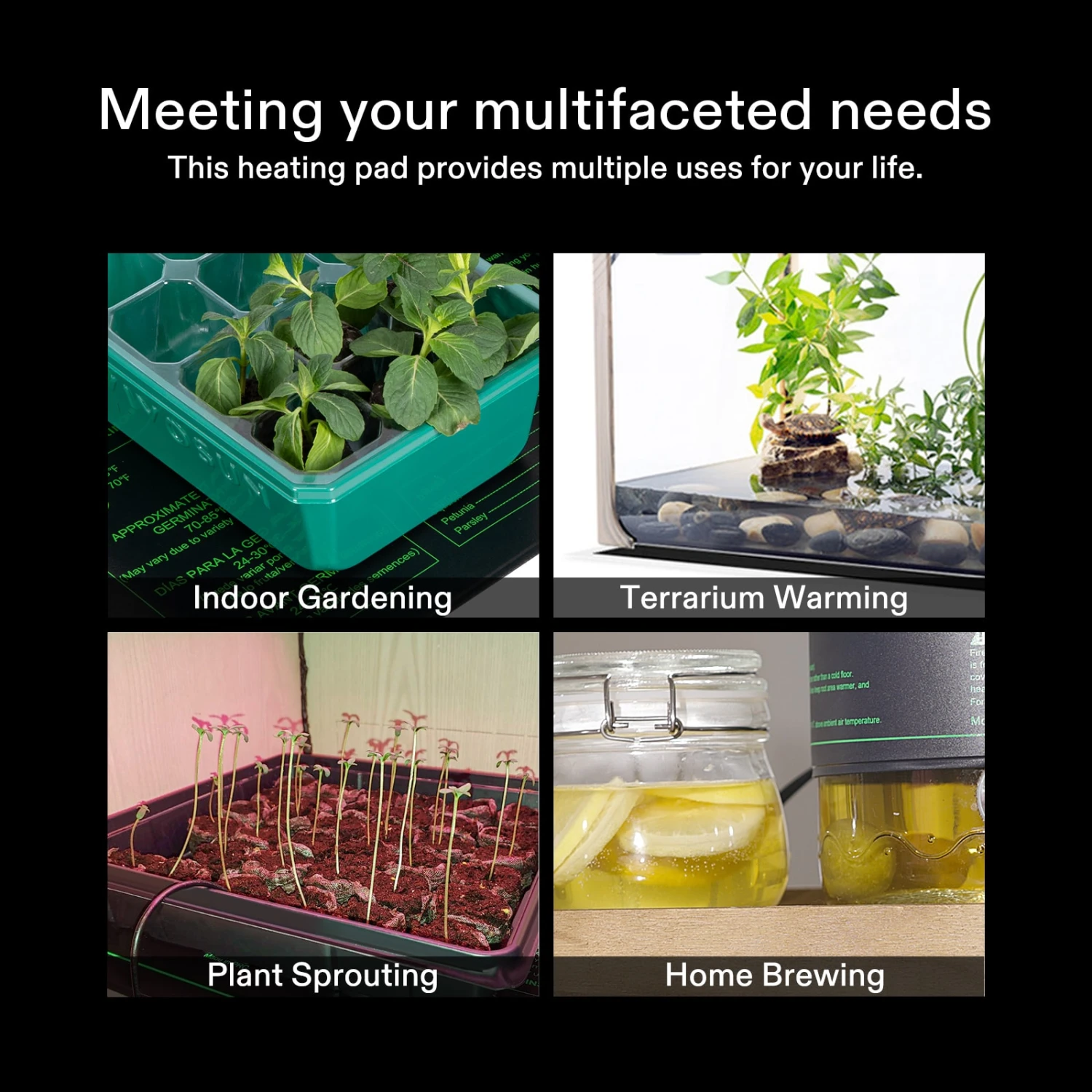 Seedling Heat Mat With Dual Digital Display Thermostat, 10" X 20.75" Black Warm Hydroponic Heating Pad For Seed Germination 7 Seedling Heat Mat With Dual Digital Display Thermostat, 10" X 20.75" Black Warm Hydroponic Heating Pad For Seed Germination - Image 7