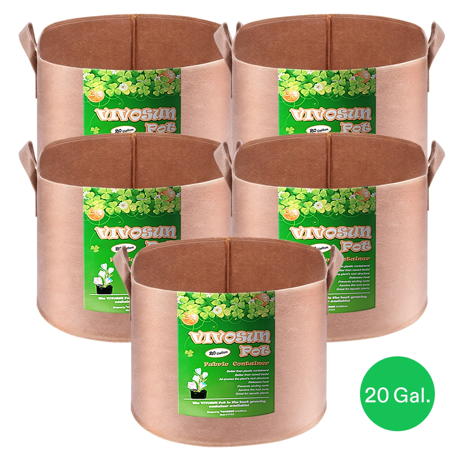 5 Gallon Grow Bags 5-Pack Brown Thickened Nonwoven Fabric Pots With Handles 1 5 Gallon Grow Bags 5-Pack Brown Thickened Nonwoven Fabric Pots With Handles
