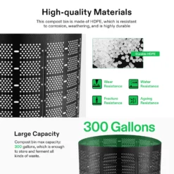 500 Gallon Outdoor Compost Bin, Expandable Composter, Easy To Setup & Large Capacity For Backyard, Lawn (Black With Gloves) -Smart Planting Store 8e3af0b8bd0f2f597841157dc660fb75 1