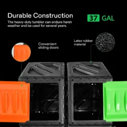 Dual Chamber Tumbling Composter, 2X 18.5 Gallon Compost Bin, Heavy-Duty Compost Tumbler W/Sliding Door, Lockable Brake And Rotating Design, Outdoor 10 Dual Chamber Tumbling Composter, 2X 18.5 Gallon Compost Bin, Heavy-Duty Compost Tumbler W/Sliding Door, Lockable Brake And Rotating Design, Outdoor -Smart Planting Store 9c2a24e8588ac9d40416e799cbedad4a