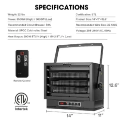 8500W Garage Heater, 240V Electric Garage Heater With 3 Modes, Digital Powerful Shop Heater With Remote -Smart Planting Store 9c689107157ecc74bbb784be57ad91bd