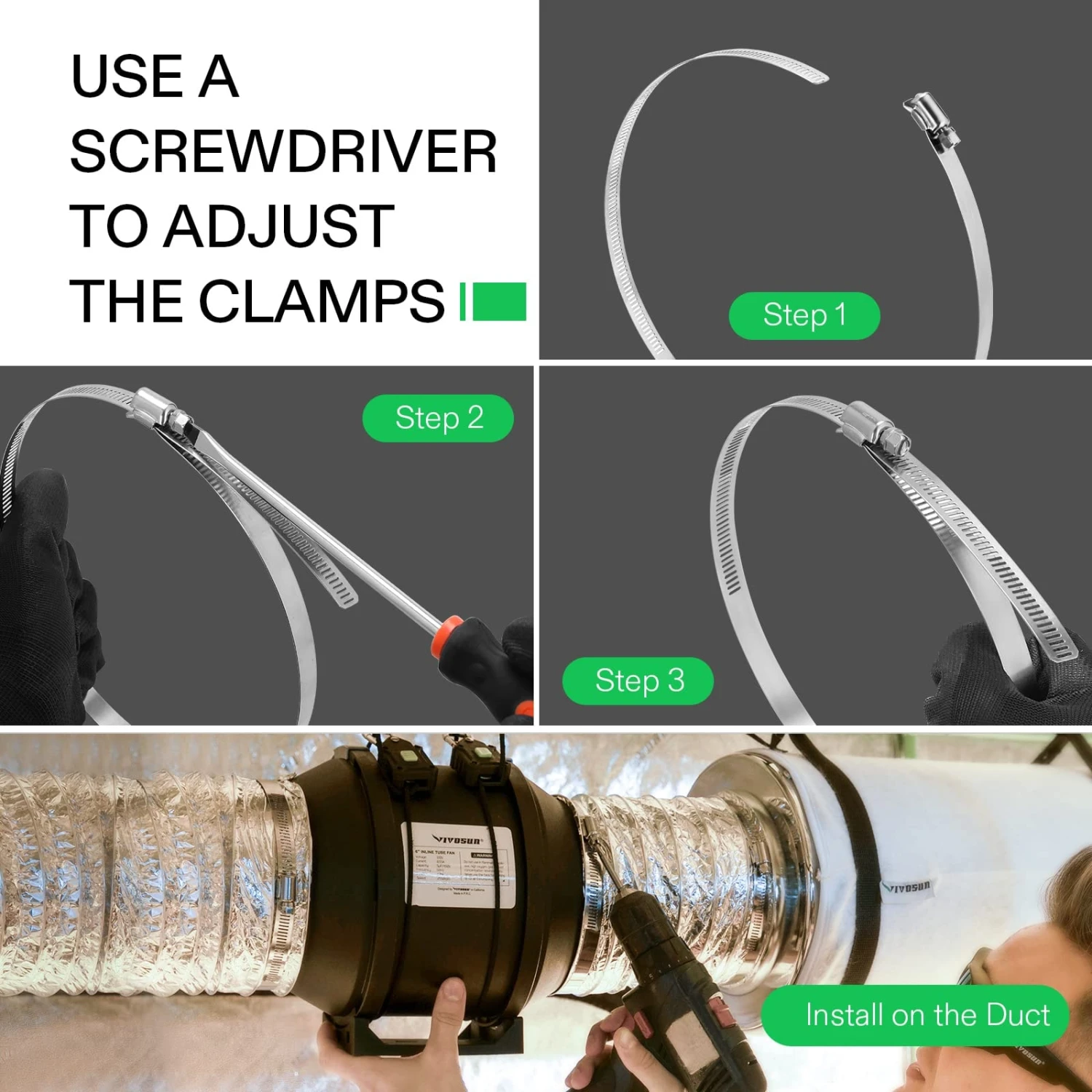 Stainless Steel Air Ducting Clamps, 4/6/8/12 Inch Adjustable Hose Clamps With Worm Drive For Ducting, Heating, Cooling, Exhaust, And Ventilation (Pack Of 2) 2 Stainless Steel Air Ducting Clamps, 4/6/8/12 Inch Adjustable Hose Clamps With Worm Drive For Ducting, Heating, Cooling, Exhaust, And Ventilation (Pack Of 2) - Image 2