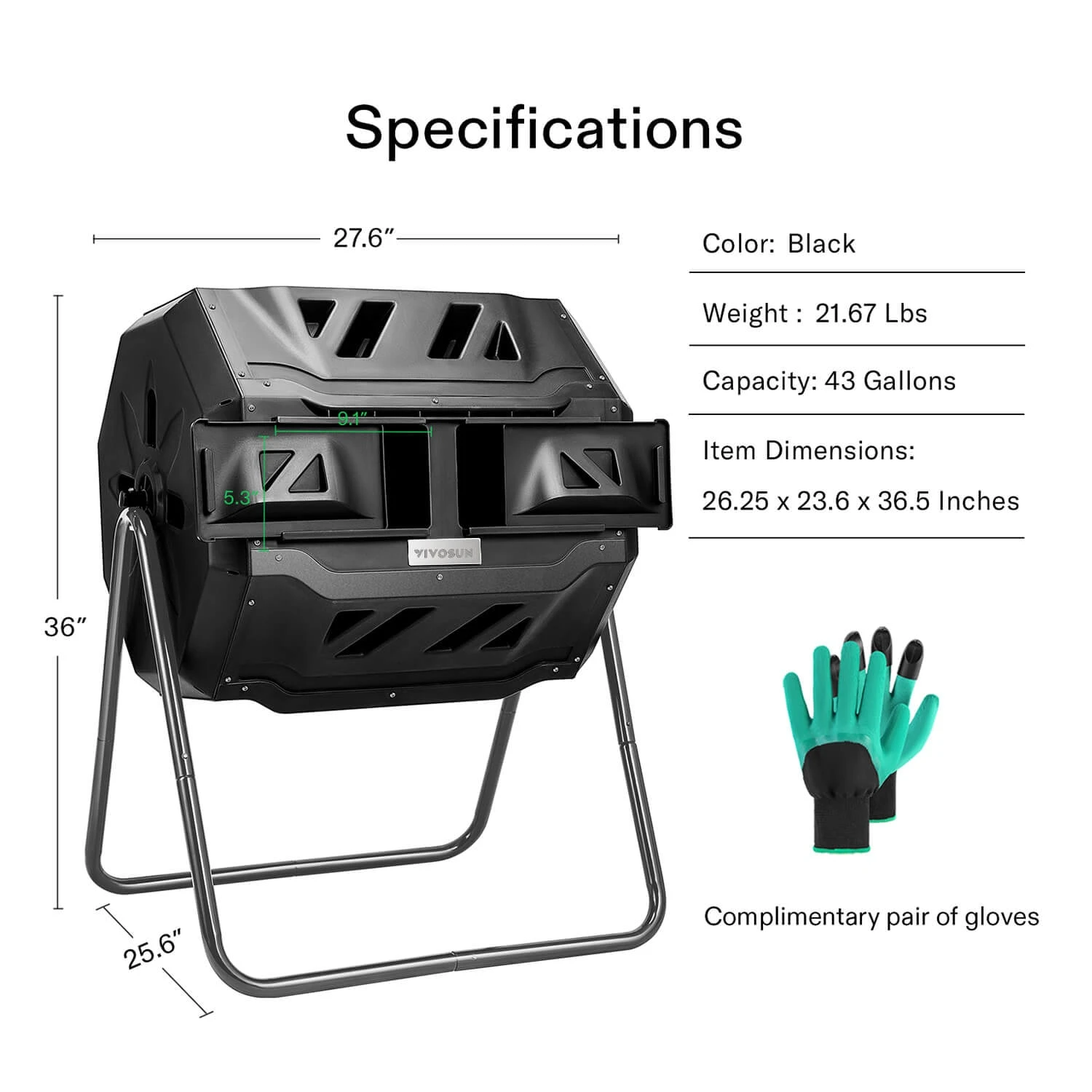 Tumbling Composter Dual Rotating Batch Compost Bin 43 Gallon Orange 6 Tumbling Composter Dual Rotating Batch Compost Bin 43 Gallon Orange - Image 6
