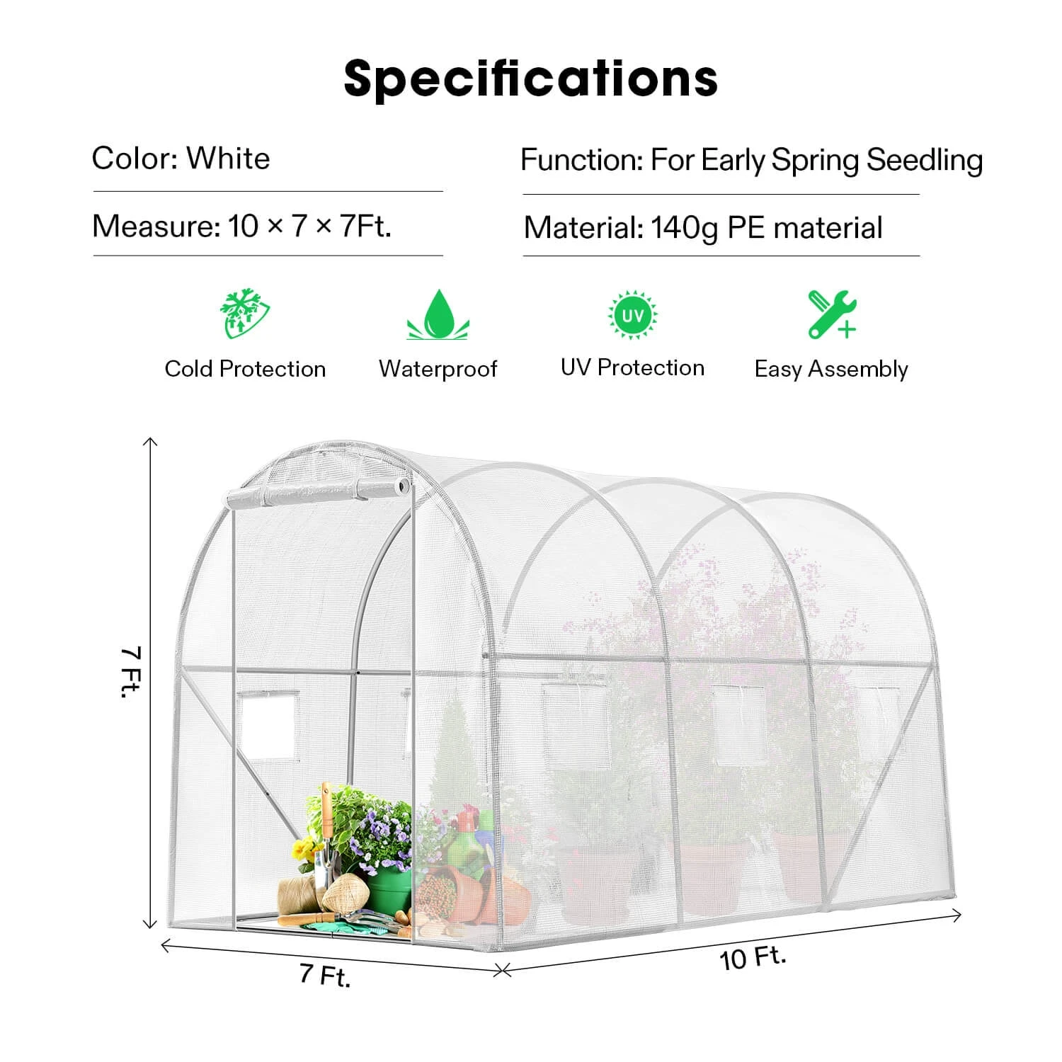10x7x7 Ft. Large Walk In Greenhouse Tunnel Garden Plant Hot House 7 10x7x7 Ft. Large Walk In Greenhouse Tunnel Garden Plant Hot House - Image 7