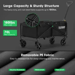 Collapsible Folding Wagon, 70L, Black -Smart Planting Store b88a3474f33848f87421b191eeabb054