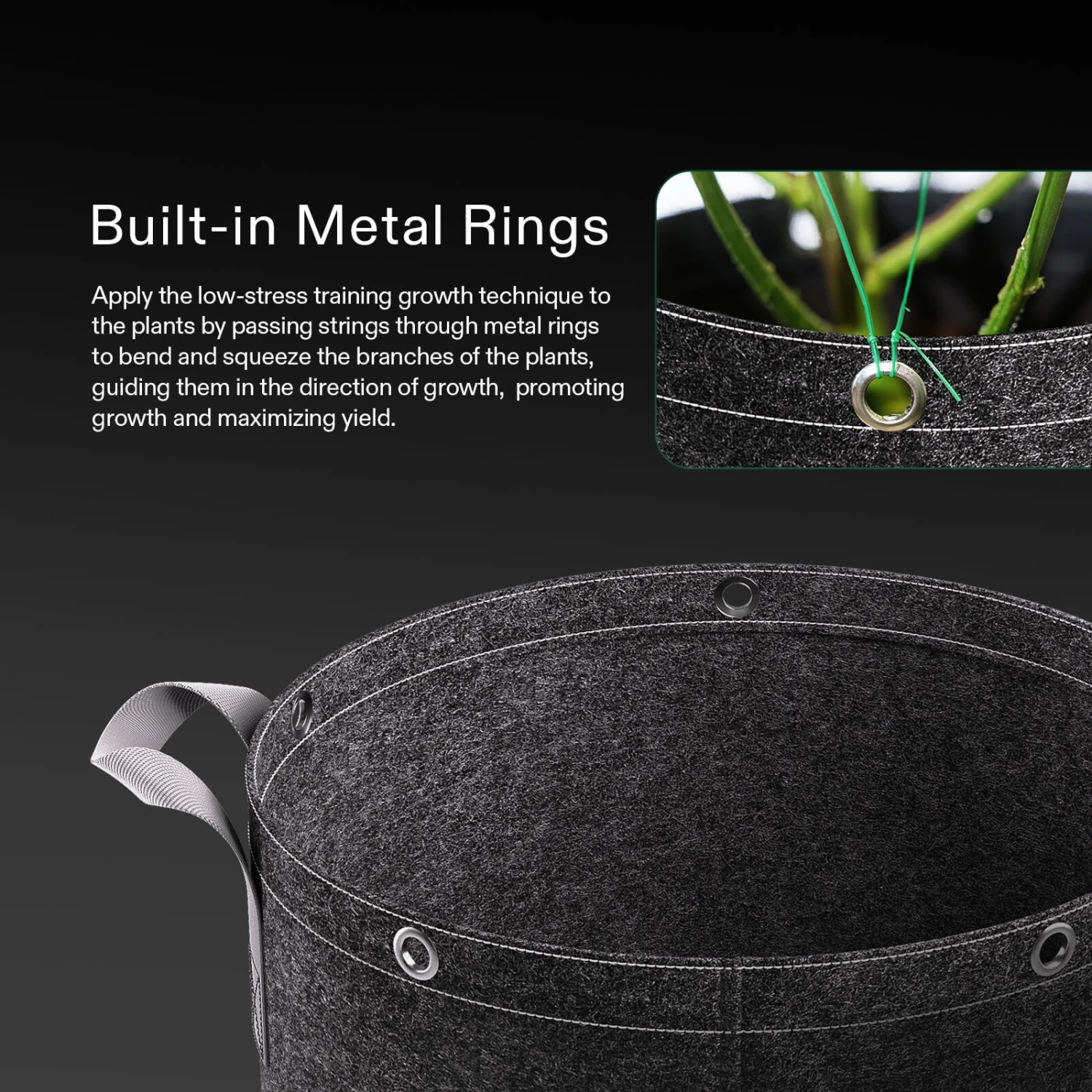 10 Gallon Grow Bags 5-Pack Black Thickened Nonwoven Fabric Pots With Handles, Multi-Purpose Rings 4 10 Gallon Grow Bags 5-Pack Black Thickened Nonwoven Fabric Pots With Handles, Multi-Purpose Rings - Image 4