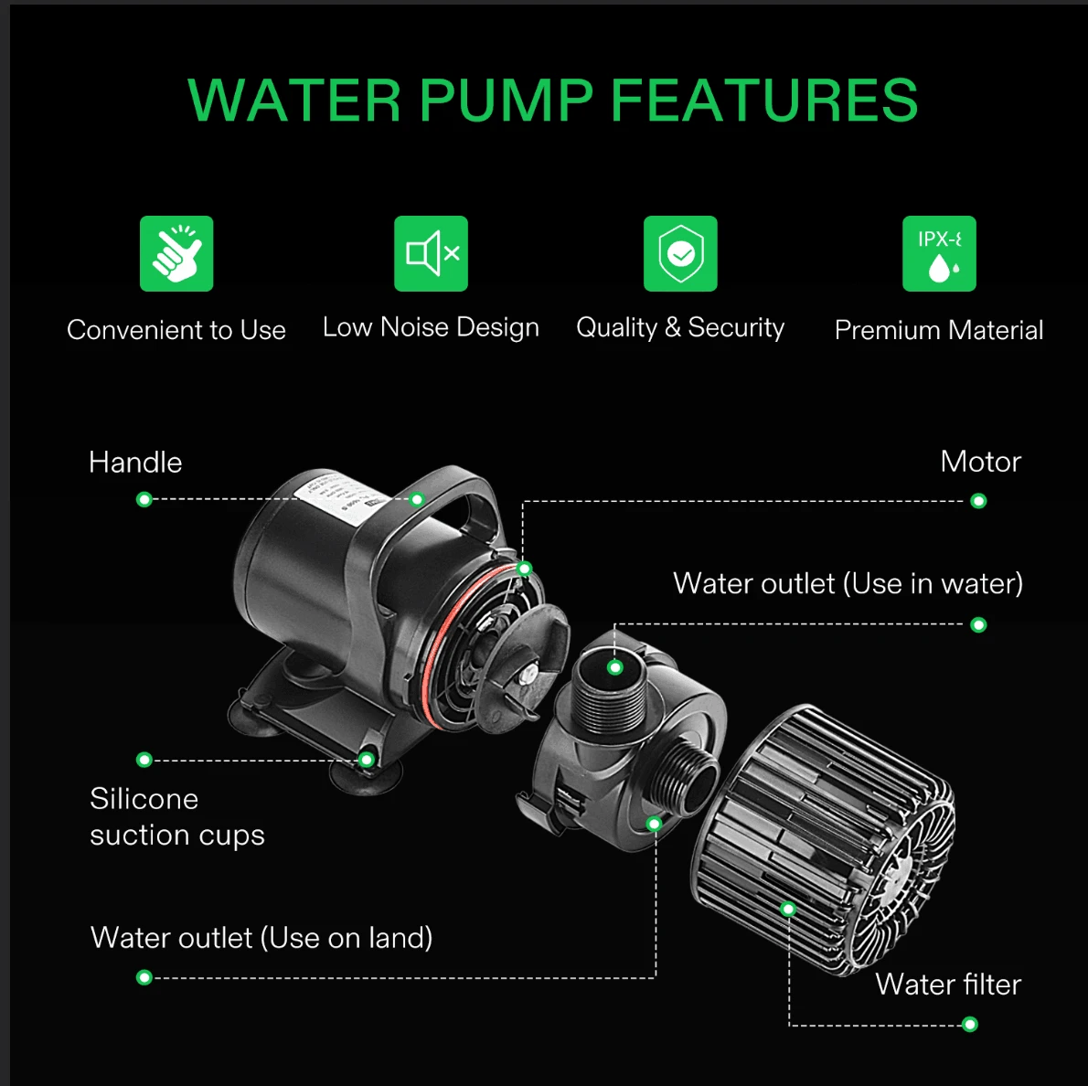 4500GPH Submersible Water Pump 220W Ultra Quiet Pump High Lift For Pond Waterfall 6 4500GPH Submersible Water Pump 220W Ultra Quiet Pump High Lift For Pond Waterfall - Image 6