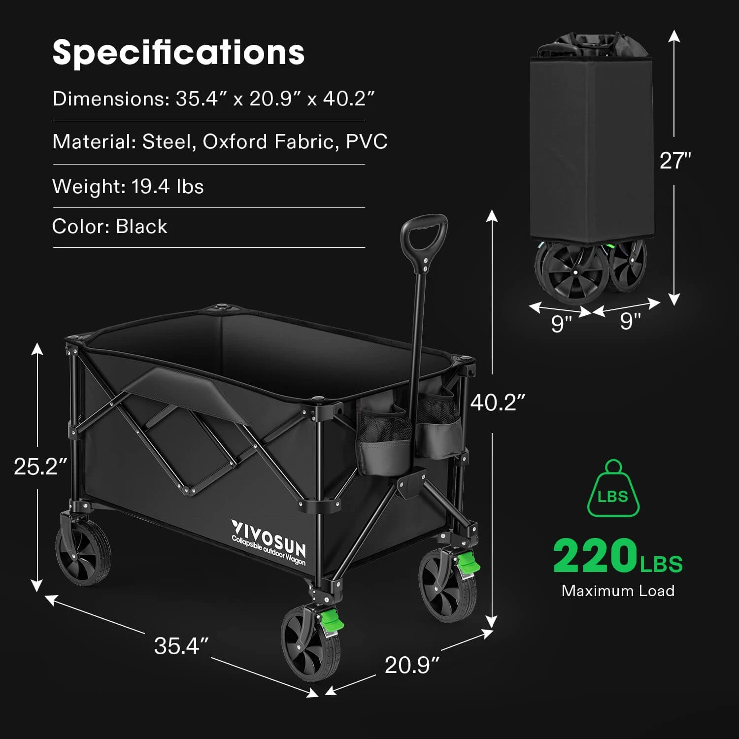 Heavy Duty Collapsible Folding Wagon, Red 8 Heavy Duty Collapsible Folding Wagon, Red - Image 8