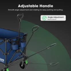 Folding Collapsible Wagon Utility Outdoor Camping Beach Cart With Universal Wide Wheels & Adjustable Handle, Blue -Smart Planting Store d554e9633328b33028627fc0ffb5a229